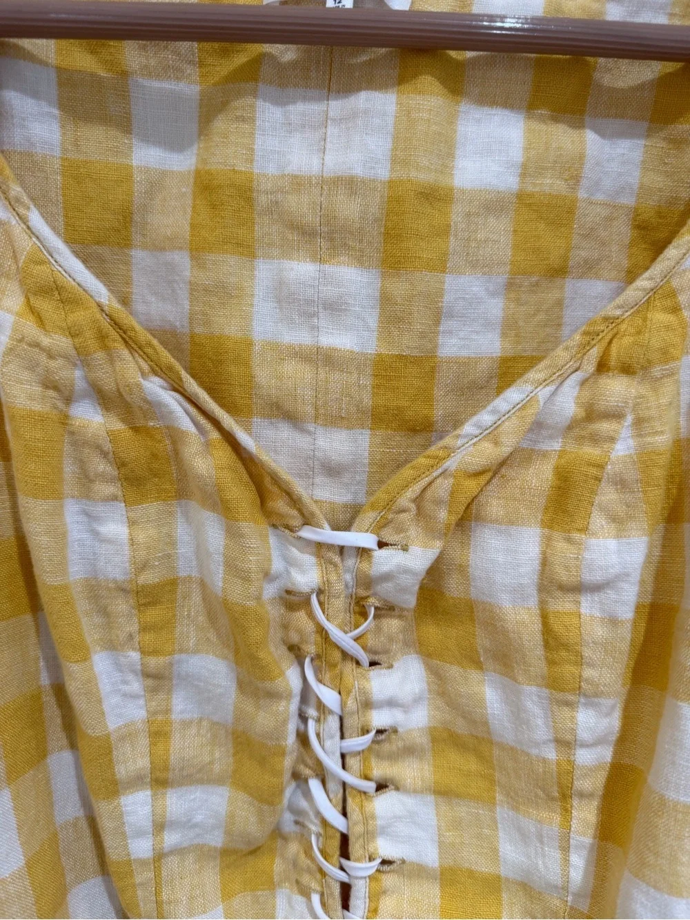 Reformation Barrett Top yellow gingham sweetheart neck 100%Linen Size 12